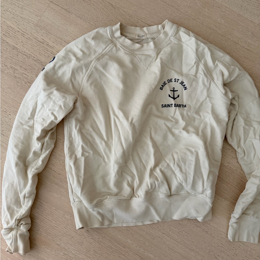 Brandy Melville Cream Crewneck with Navy Anchor Logo